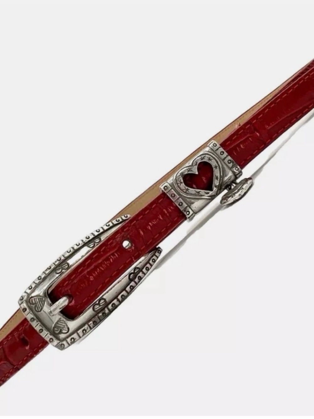 Brighton Croc Embossed Red Leather Belt Heart Charm
